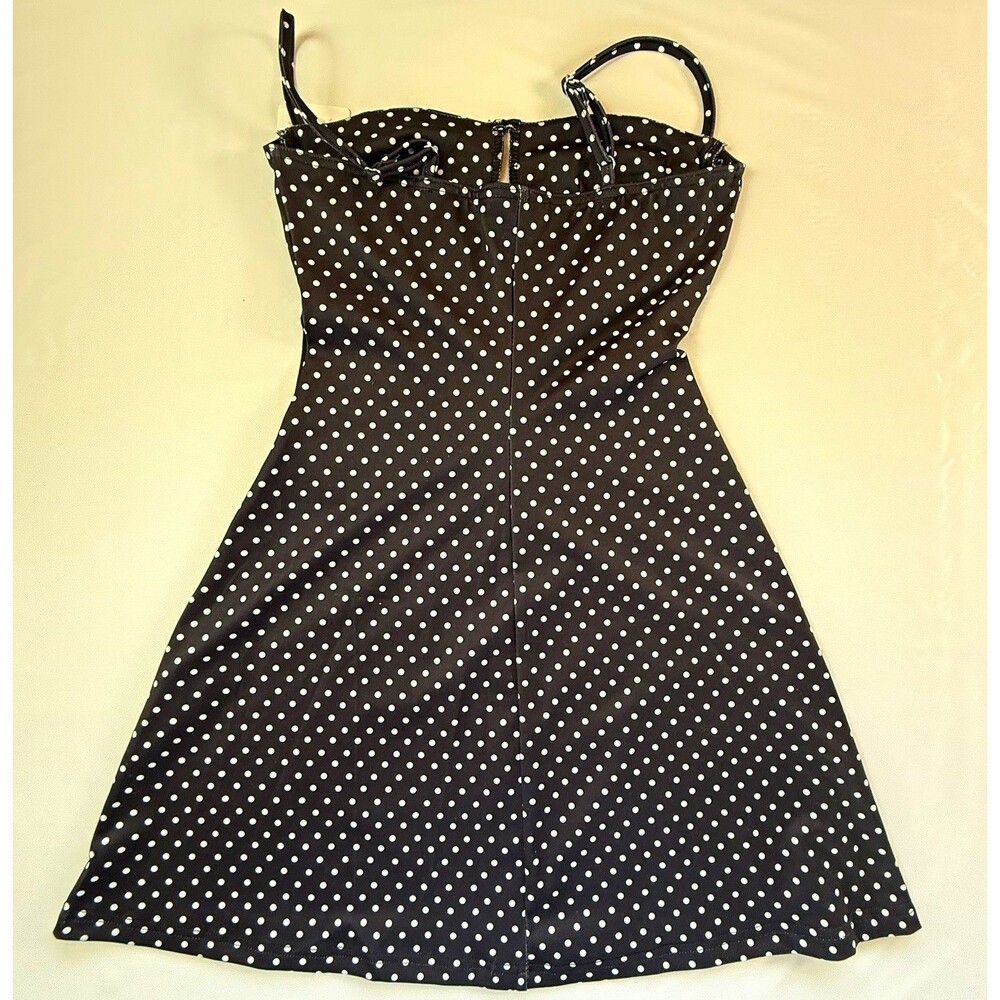 Polka Dot Bustier Corset Mini Dress Black White Milkmaid Camisole Stretch XS